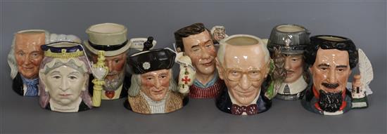 Eight Royal Doulton small character jugs, including The Jug Collector, D7147